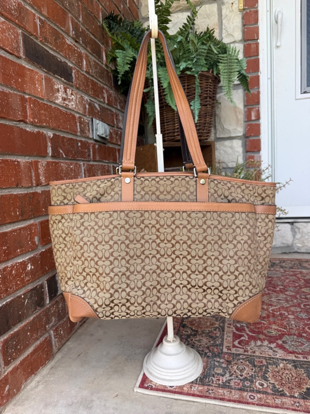 Coach Signature of Print Tote Bag in Tan and Brown - Picture 2 of 13